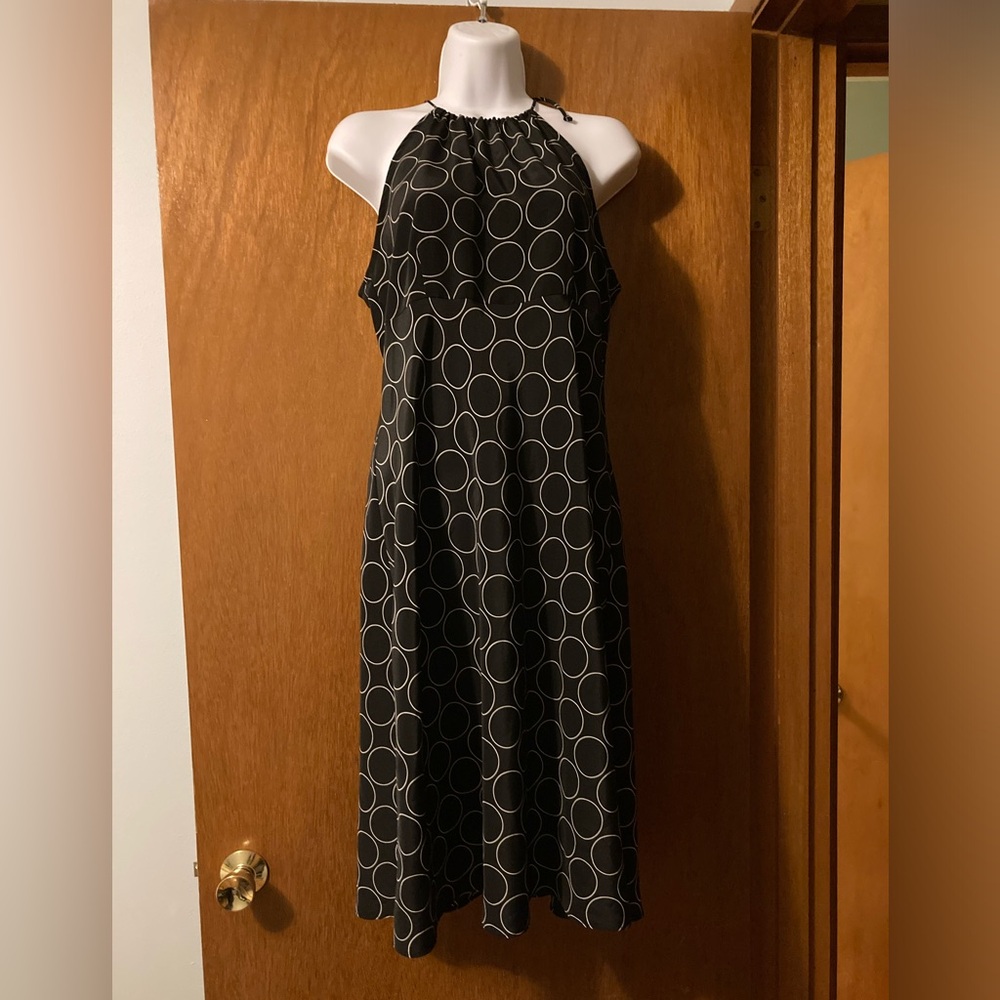 90s Vintage New York & Co Black & Cream Sleeveless Halter Summer Midi Dress Sz 8